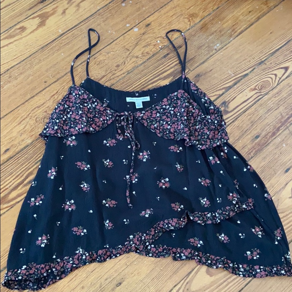 Black tank with floral detail